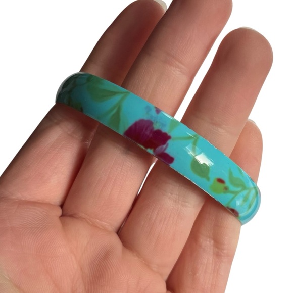 🍭5 for $20🍭 Robin Egg Blue Watercolor Flower Metal Bangle Bracelet CC - Picture 5 of 7